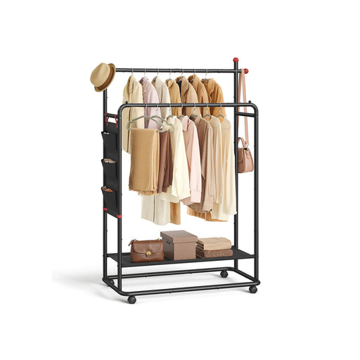Black Clothes Rail on Wheels with Double Hanging Rails for Easy Storage by Songmics
