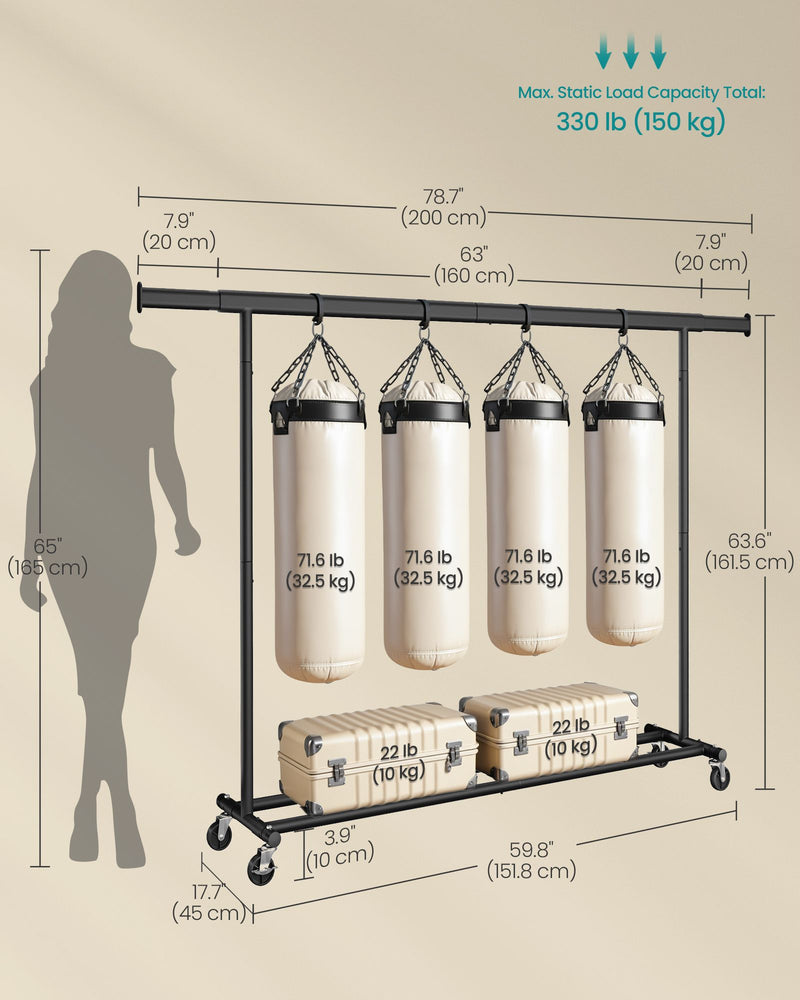 Heavy Duty Portable Clothes Rail with Extendable Hanging Bar Up to 150 kg by Songmics