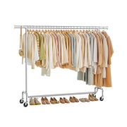 Extendable Clothes Rail on Wheels with Adjustable Height in Matte Silver by Songmics