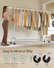 Extendable Clothes Rail on Wheels with Adjustable Height in Matte Silver by Songmics