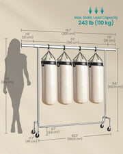Extendable Clothes Rail on Wheels with Adjustable Height in Matte Silver by Songmics