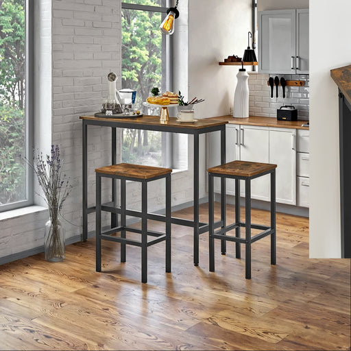 Bar Table and Chairs Set for Kitchen or Dining Room with 2 Stools Space Saving by Vasagle