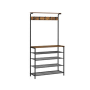 Industrial Rustic Clothes Rack with Shelves Hooks and Shoe Storage Organiser by Vasagle