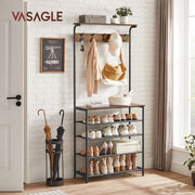 Industrial Rustic Clothes Rack with Shelves Hooks and Shoe Storage Organiser by Vasagle