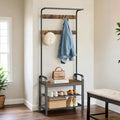 Hall Tree Coat Rack with Shoe Bench and 9 Removable Hooks for Entryway Storage by Vasagle