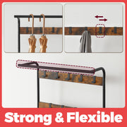 Hall Tree Coat Rack with Shoe Bench and 9 Removable Hooks for Entryway Storage by Vasagle