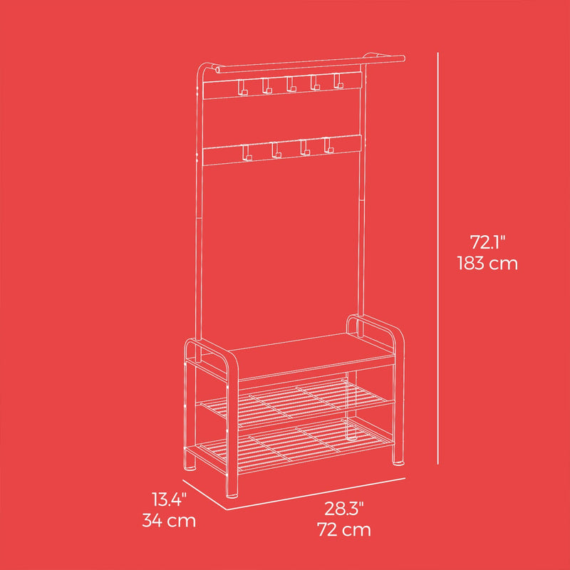 Hall Tree Coat Rack with Shoe Bench and 9 Removable Hooks for Entryway Storage by Vasagle
