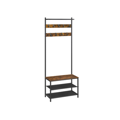 Rustic Brown and Black Coat Rack with Shoe Storage and Metal Frame by Vasagle