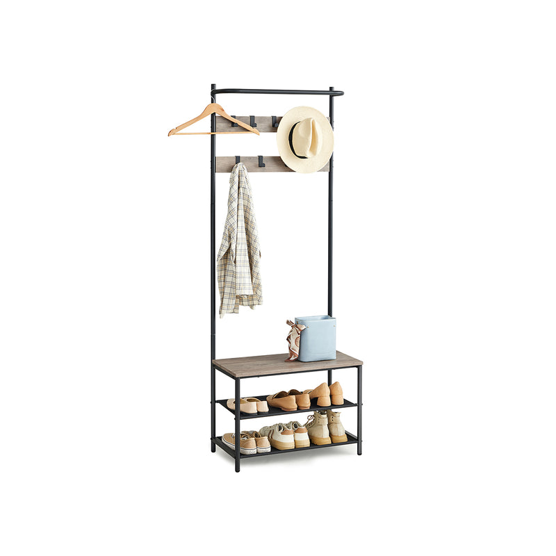 Industrial Hall Tree with Shoe Bench 9 Hooks and Coat Rack Bar for Entryway by Vasagle