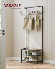 Industrial Hall Tree with Shoe Bench 9 Hooks and Coat Rack Bar for Entryway by Vasagle