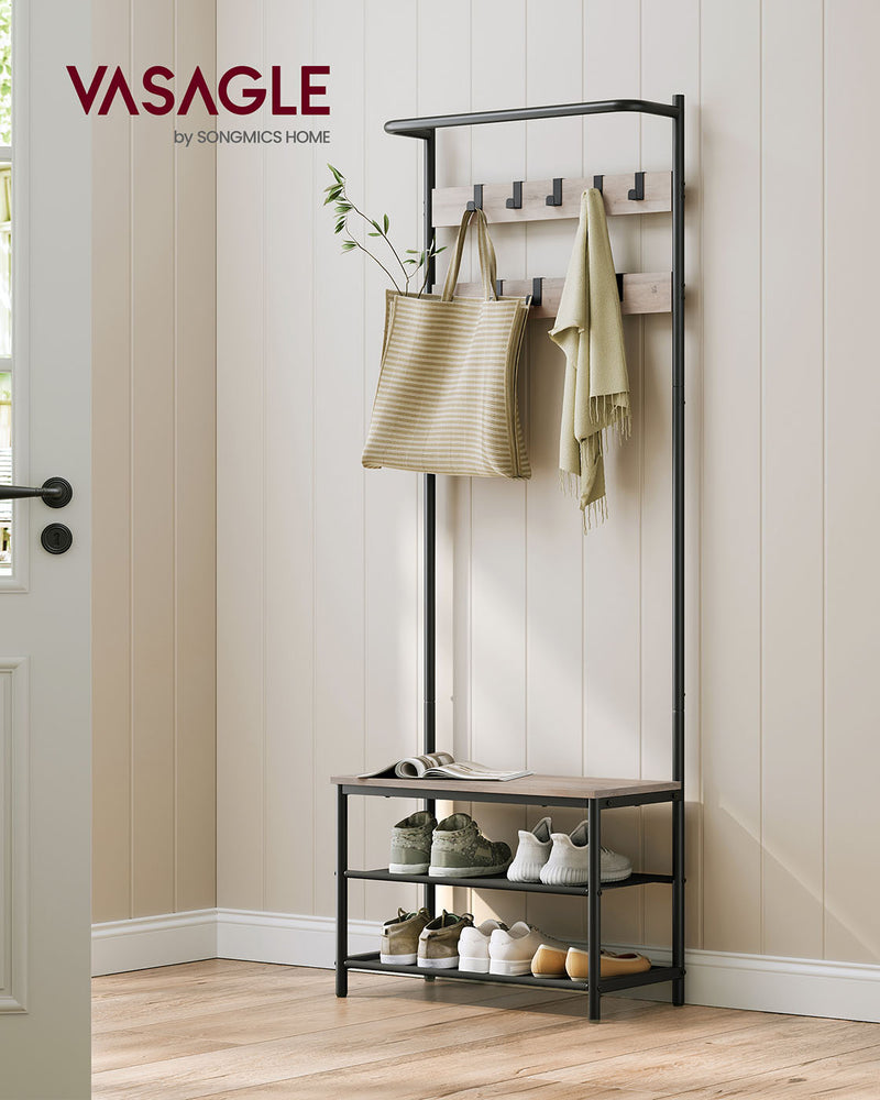Industrial Hall Tree with Shoe Bench 9 Hooks and Coat Rack Bar for Entryway by Vasagle