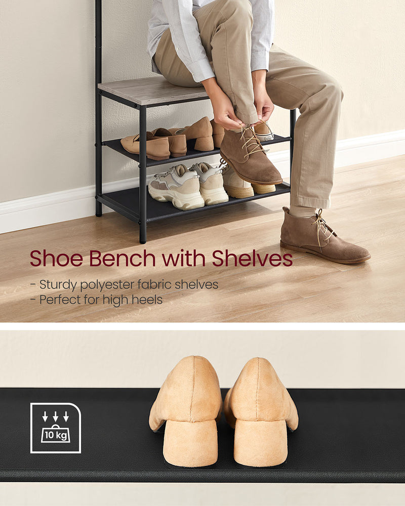 Industrial Hall Tree with Shoe Bench 9 Hooks and Coat Rack Bar for Entryway by Vasagle