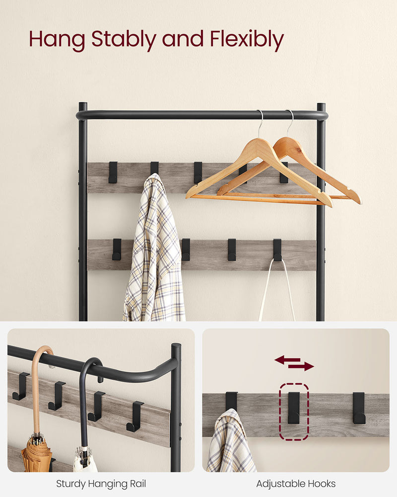 Industrial Hall Tree with Shoe Bench 9 Hooks and Coat Rack Bar for Entryway by Vasagle