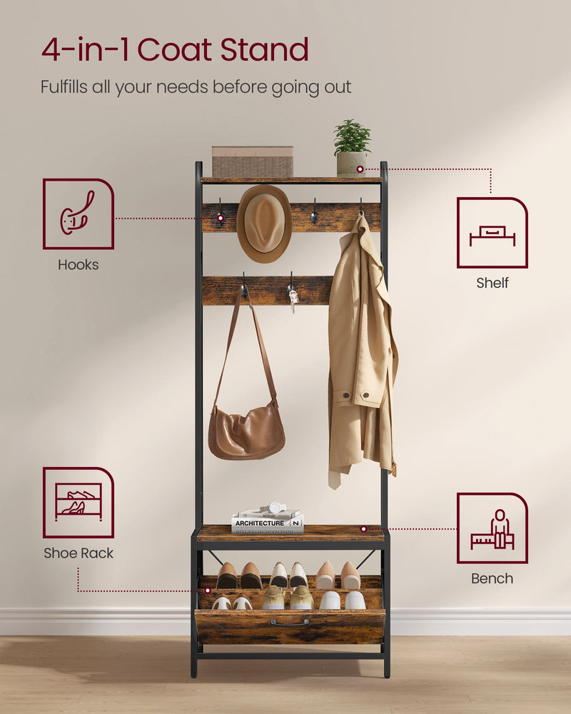 Coat Rack with Shelves and Shoe Storage for Entryway Hallway Organiser by Vasagle