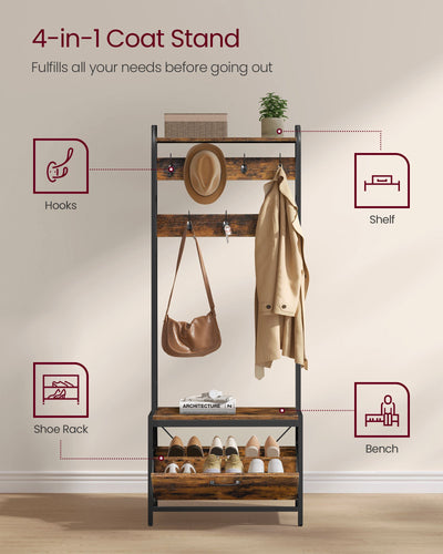 Coat Rack with Shelves and Shoe Storage for Entryway Hallway Organiser by Vasagle