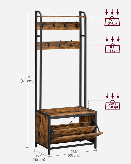 Coat Rack with Shelves and Shoe Storage for Entryway Hallway Organiser by Vasagle