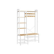 Hallway Coat Rack with Shoe Bench in Golden Oak and Cloud White Finish by Vasagle