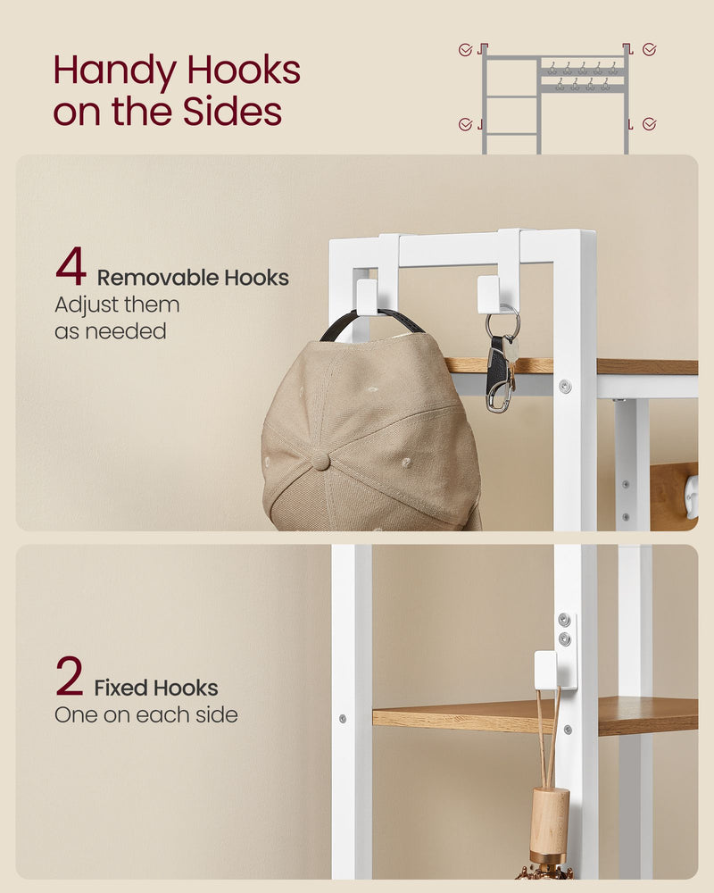 Hallway Coat Rack with Shoe Bench in Golden Oak and Cloud White Finish by Vasagle
