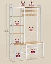 Hallway Coat Rack with Shoe Bench in Golden Oak and Cloud White Finish by Vasagle