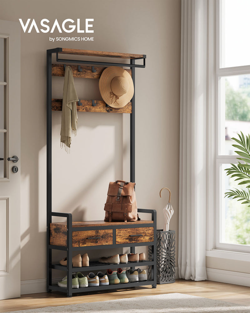 Coat Rack with Storage Bench and Hooks for Entryway Hallway Organiser by Vasagle