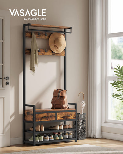 Coat Rack with Storage Bench and Hooks for Entryway Hallway Organiser by Vasagle