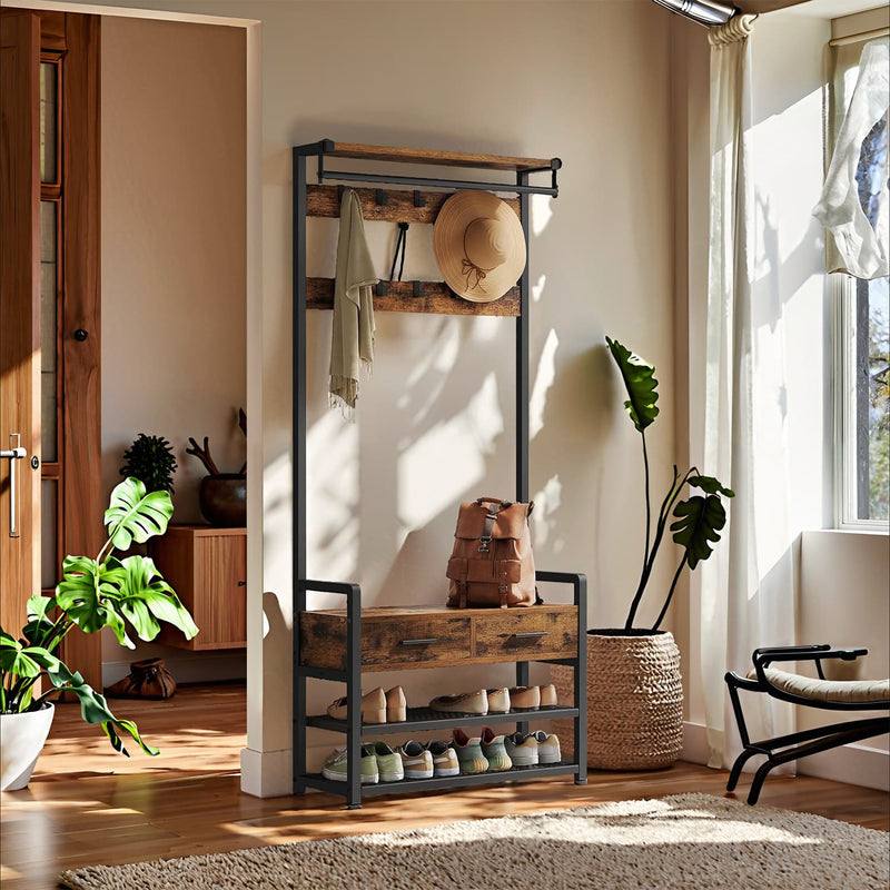 Hall Tree Coat Rack with Shoe Storage and Bench for Entryway 181 cm Tall by Vasagle