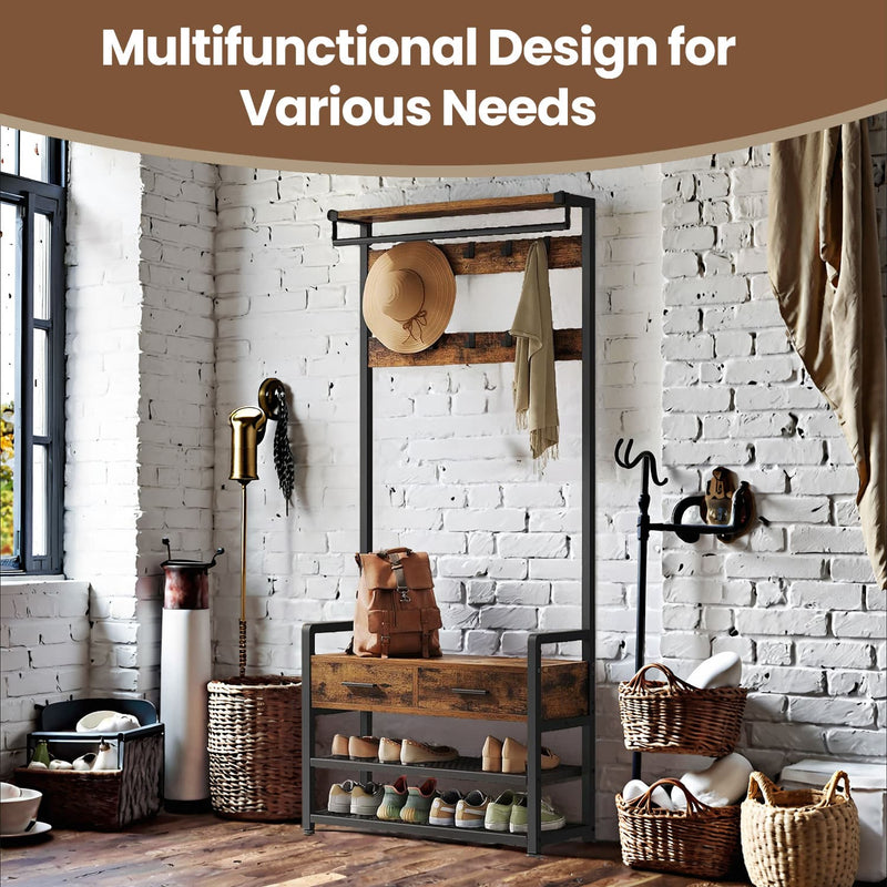 Hall Tree Coat Rack with Shoe Storage and Bench for Entryway 181 cm Tall by Vasagle