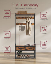 Coat Rack with Storage Bench and Hooks for Entryway Hallway Organiser by Vasagle