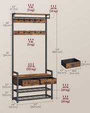 Coat Rack with Storage Bench and Hooks for Entryway Hallway Organiser by Vasagle