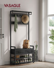 Hall Tree with Bench and Shoe Storage in Stone Grey and Ink Black Finish by Vasagle