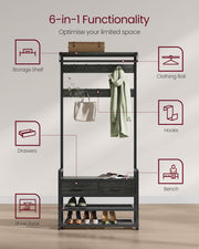 Hall Tree with Bench and Shoe Storage in Stone Grey and Ink Black Finish by Vasagle