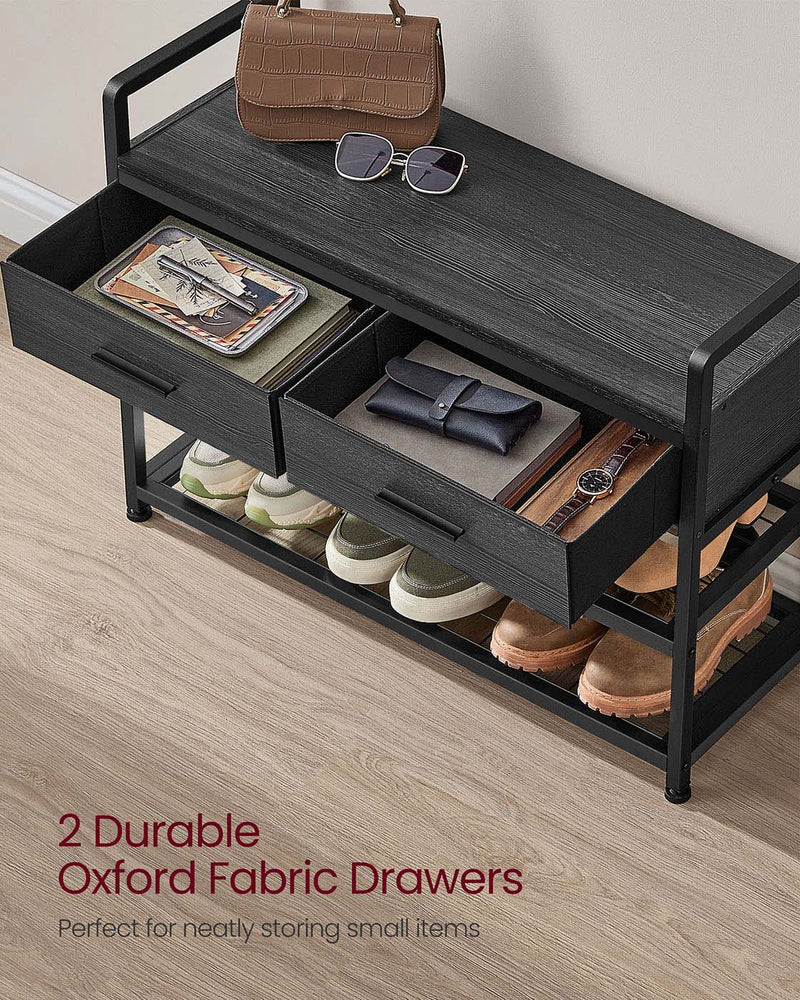 Hall Tree with Bench and Shoe Storage in Stone Grey and Ink Black Finish by Vasagle