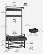 Hall Tree with Bench and Shoe Storage in Stone Grey and Ink Black Finish by Vasagle