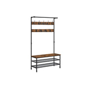 Industrial Style Hall Tree with Coat Hooks, Shoe Organiser, and Bench for Hallway by Vasagle 100x41.5x182cm