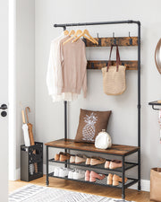 Industrial Style Hall Tree with Coat Hooks, Shoe Organiser, and Bench for Hallway by Vasagle 100x41.5x182cm