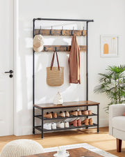 Industrial Style Hall Tree with Coat Hooks, Shoe Organiser, and Bench for Hallway by Vasagle 100x41.5x182cm