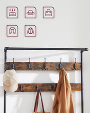 Industrial Style Hall Tree with Coat Hooks, Shoe Organiser, and Bench for Hallway by Vasagle 100x41.5x182cm