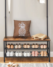 Industrial Style Hall Tree with Coat Hooks, Shoe Organiser, and Bench for Hallway by Vasagle 100x41.5x182cm