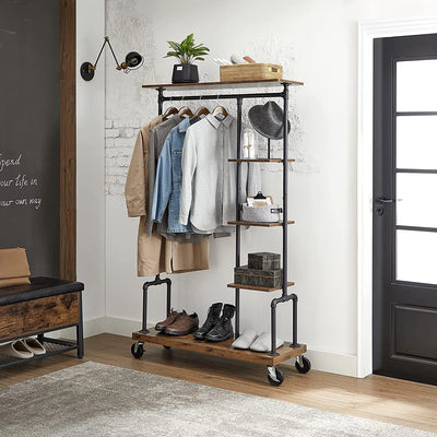 Open Wardrobe Rolling Clothes Storage Rack with Black Metal Frame for Bedroom or Laundry Room by Vasagle