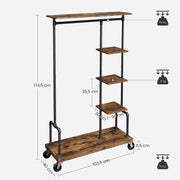 Open Wardrobe Rolling Clothes Storage Rack with Black Metal Frame for Bedroom or Laundry Room by Vasagle