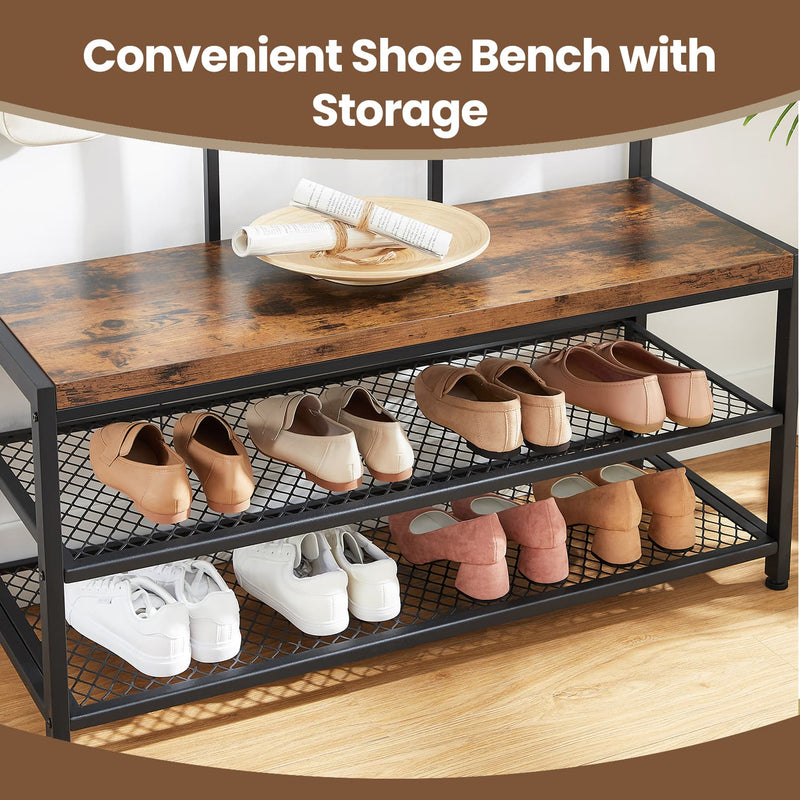 Opal Rack Vasagle Industrial Hall Tree Coat Rack With Bench & Storage Shelf ...