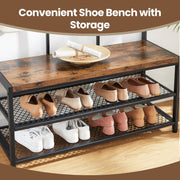 Large Industrial Coat Rack with 12 Hooks Shoe Bench and Storage Shelf for Entryway by Vasagle