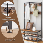 Large Industrial Coat Rack with 12 Hooks Shoe Bench and Storage Shelf for Entryway by Vasagle