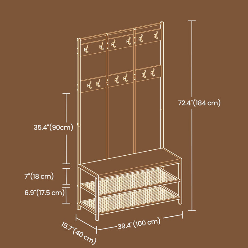 Large Industrial Coat Rack with 12 Hooks Shoe Bench and Storage Shelf for Entryway by Vasagle