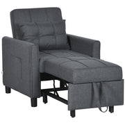 Single Sofa Bed Chair With Linen Look Upholstery Ideal For Guests Or Small Spaces Grey