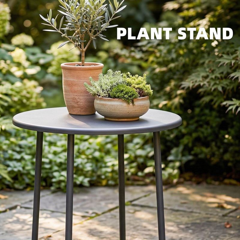 Round Metal Garden Side Table with Adjustable Feet for Stable Drinks and Snacks, Dark Grey Outsunny