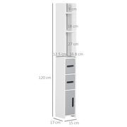 Tall Freestanding Bathroom Cabinet with Open Shelves and Storage Cupboards Grey