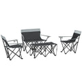 Foldable Outdoor Table and Chairs Set for 4 with Cup Holders and Carry Bag Grey