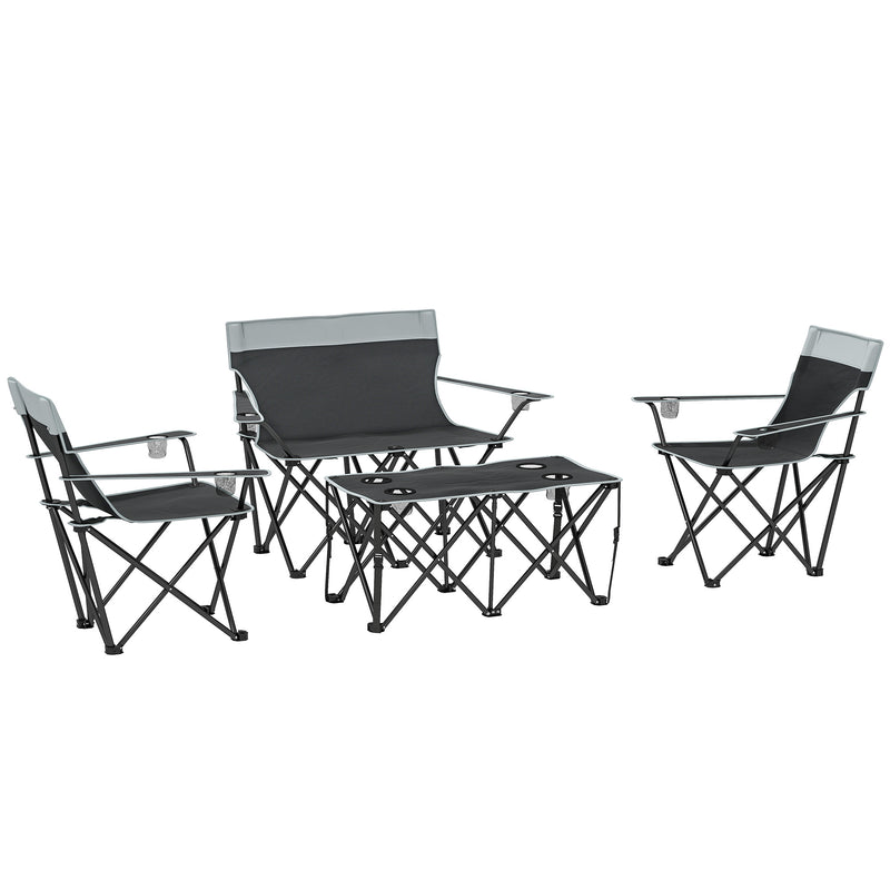 Foldable Outdoor Table and Chairs Set for 4 with Cup Holders and Carry Bag Grey