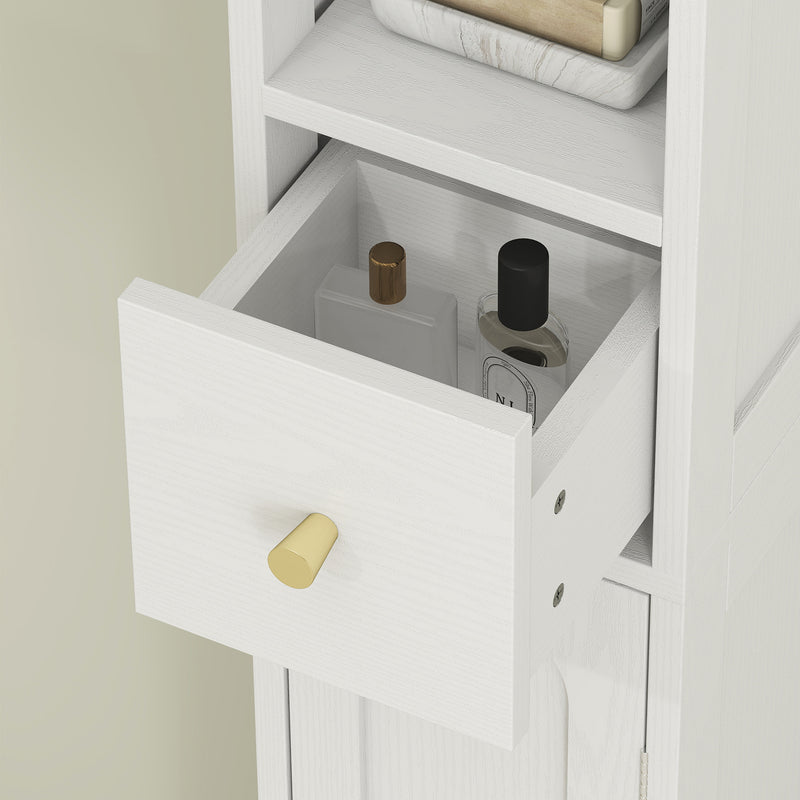 Tall Bathroom Storage Cabinet with Arched Doors for Towels and Toiletries, White